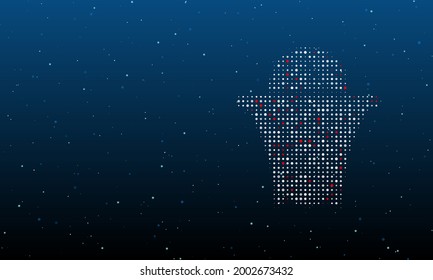 On the right is the basketball symbol filled with white dots. Background pattern from dots and circles of different shades. Vector illustration on blue background with stars