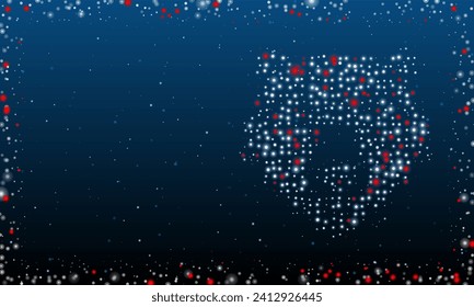 On the right is the bear head symbol filled with white dots. Pointillism style. Abstract futuristic frame of dots and circles. Some dots is red. Vector illustration on blue background with stars