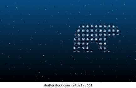 On the right is the bear symbol filled with white dots. Background pattern from dots and circles of different shades. Vector illustration on blue background with stars