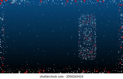 On the right is the beer can symbol filled with white dots. Pointillism style. Abstract futuristic frame of dots and circles. Some dots is red. Vector illustration on blue background with stars