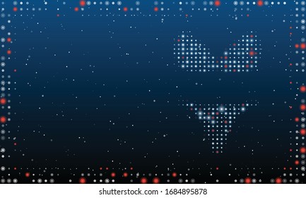On the right is the bikini symbol filled with white dots. Abstract futuristic frame of white dots and circles. Some dots is red. Vector illustration on blue background with stars