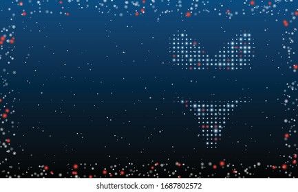 On the right is the bikini symbol filled with white dots. Abstract futuristic frame of white dots and circles. Some dots is red. Vector illustration on blue background with stars
