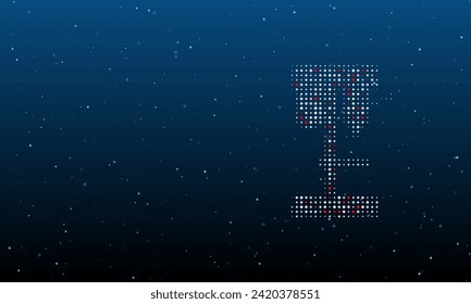 A la derecha está el aburrido símbolo del molino lleno de puntos blancos. Patrón de fondo de puntos y círculos de diferentes matices. Ilustración vectorial sobre fondo azul con estrellas