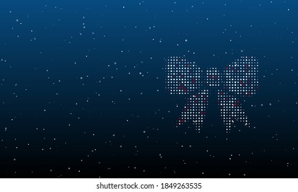 On the right is the bow symbol filled with white dots. Background pattern from dots and circles of different shades. Some dots is red. Vector illustration on blue background with stars