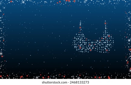 On the right is the bra symbol filled with white dots. Pointillism style. Abstract futuristic frame of dots and circles. Some dots is red. Vector illustration on blue background with stars