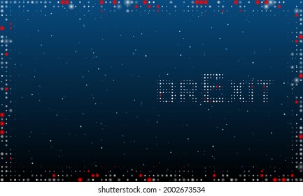 On the right is the brexit symbol filled with white dots. Pointillism style. Abstract futuristic frame of dots and circles. Some dots is red. Vector illustration on blue background with stars