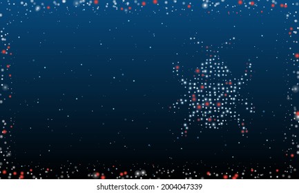 On the right is the bug symbol filled with white dots. Pointillism style. Abstract futuristic frame of dots and circles. Some dots is red. Vector illustration on blue background with stars