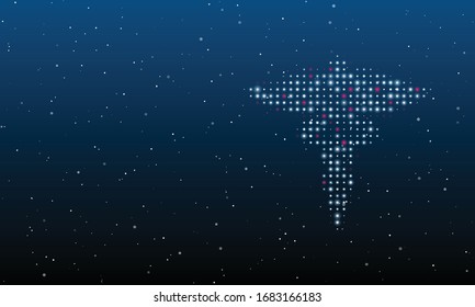 On the right is the caduceus symbol filled with white dots. Background pattern from white dots and circles of different shades. Some dots is pink. Vector illustration on blue background with stars
