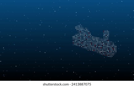 On the right is the carpentry planer symbol filled with white dots. Background pattern from dots and circles of different shades. Vector illustration on blue background with stars
