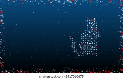 On the right is the cat symbol filled with white dots. Pointillism style. Abstract futuristic frame of dots and circles. Some dots is red. Vector illustration on blue background with stars
