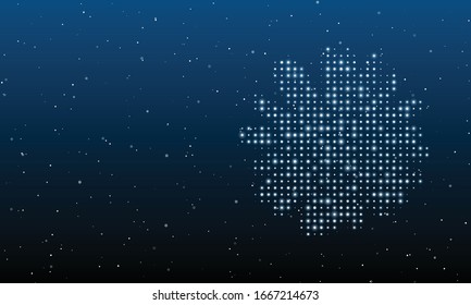 On the right is the chamomile flower filled with white dots. Background pattern from white dots and circles of different shades. Vector illustration on blue background with stars