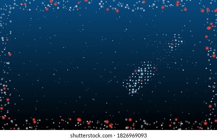 On the right is the champagne opening symbol filled with white dots. Abstract futuristic frame of dots and circles. Some dots is red. Vector illustration on blue background with stars