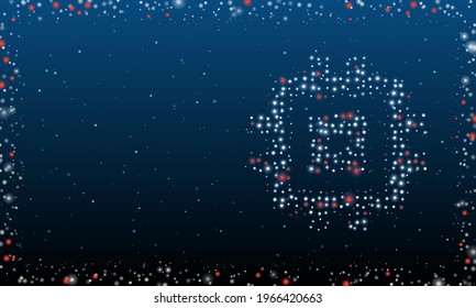On the right is the chip symbol filled with white dots. Pointillism style. Abstract futuristic frame of dots and circles. Some dots is red. Vector illustration on blue background with stars