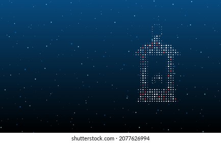 On the right is the Christmas lantern symbol filled with white dots. Background pattern from dots and circles of different shades. Vector illustration on blue background with stars