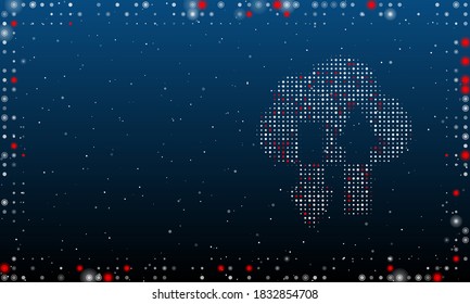 On the right is the cloud technology symbol filled with white dots. Abstract futuristic frame of dots and circles. Some dots is red. Vector illustration on blue background with stars