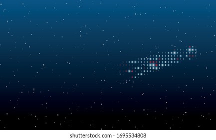 On the right is the comet symbol filled with white dots. Background pattern from white dots and circles of different shades. Some dots is red. Vector illustration on blue background with stars