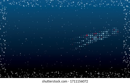 On the right is the comet symbol filled with white dots. Abstract futuristic frame of white dots and circles. Some dots is red. Vector illustration on blue background with stars