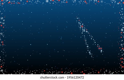 A la derecha está el símbolo de la brújula que divide los puntos blancos. Estilo de puntillismo. Resumen marco futurista de puntos y círculos. Algunos puntos son rojos. Ilustración vectorial sobre fondo azul con estrellas
