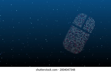 On the right is the computer mouse symbol filled with white dots. Background pattern from dots and circles of different shades. Vector illustration on blue background with stars