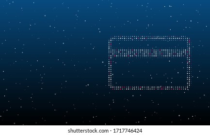 On the right is the credit card symbol filled with white dots. Background pattern from white dots and circles of different shades. Some dots is pink. Vector illustration on blue background with stars