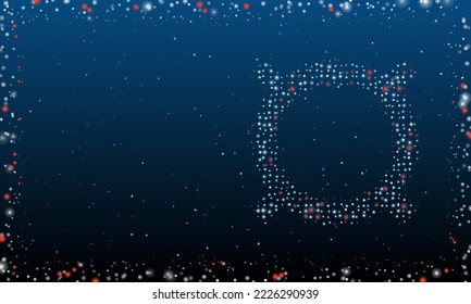 On the right is the currency symbol filled with white dots. Pointillism style. Abstract futuristic frame of dots and circles. Some dots is red. Vector illustration on blue background with stars