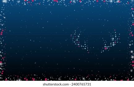 On the right is the deer horns symbol filled with white dots. Pointillism style. Abstract futuristic frame of dots and circles. Some dots is pink. Vector illustration on blue background with stars