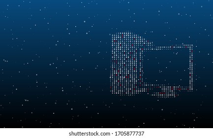 On the right is the desktop symbol filled with white dots. Background pattern from white dots and circles of different shades. Some dots is red. Vector illustration on blue background with stars