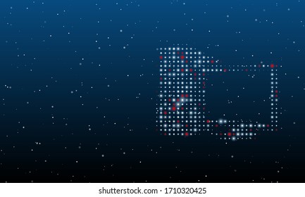A la derecha está el símbolo de escritorio lleno de puntos blancos. Patrón de fondo de puntos blancos y círculos de diferentes tonalidades. Algunos puntos son rojos. Ilustración vectorial sobre fondo azul con estrellas