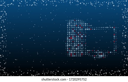 On the right is the desktop symbol filled with white dots. Abstract futuristic frame of white dots and circles. Some dots is red. Vector illustration on blue background with stars