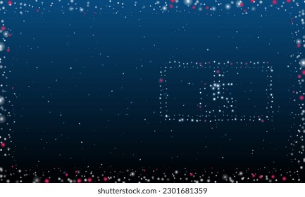 A la derecha se encuentra el símbolo de la carretera inhabilitada, lleno de puntos blancos. Estilo de puntillismo. Resumen marco futurista de puntos y círculos. Algunos puntos son rosas. Ilustración vectorial sobre fondo azul con estrellas