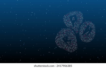 On the right is the divination stones symbol filled with white dots. Background pattern from dots and circles of different shades. Vector illustration on blue background with stars