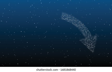 On the right - a down arrow filled with white dots. Background pattern from white dots and circles of different shades. Vector illustration on blue background with stars