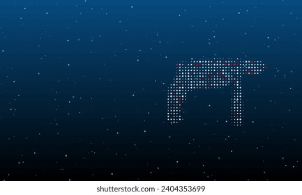 On the right is the drill symbol filled with white dots. Background pattern from dots and circles of different shades. Vector illustration on blue background with stars