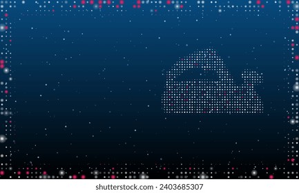 On the right is the electric plane symbol filled with white dots. Pointillism style. Abstract futuristic frame of dots and circles. Some dots is pink. Vector illustration on blue background with stars