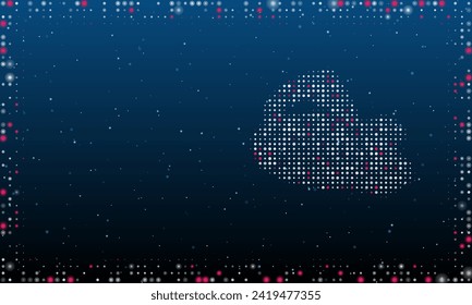 On the right is the electric plane symbol filled with white dots. Pointillism style. Abstract futuristic frame of dots and circles. Some dots is pink. Vector illustration on blue background with stars