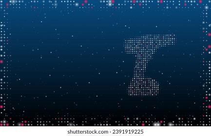 Auf der rechten Seite befindet sich das Symbol des elektrischen Schraubenführers, gefüllt mit weißen Punkten. Abstrakter futuristischer Rahmen von Punkten und Kreisen. Vektorgrafik auf blauem Hintergrund mit Sternen