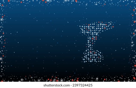 On the right is the electric screwdriver symbol filled with white dots. Abstract futuristic frame of dots and circles. Vector illustration on blue background with stars