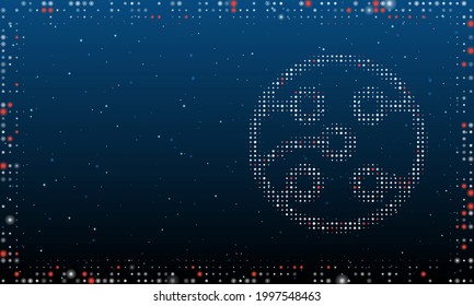 Auf der rechten Seite befindet sich das mit weißen Punkten gefüllte elektrische Pappsymbol. Abstrakter futuristischer Rahmen von Punkten und Kreisen. Vektorgrafik auf blauem Hintergrund mit Sternen