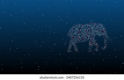 On the right is the elephant symbol filled with white dots. Background pattern from dots and circles of different shades. Vector illustration on blue background with stars