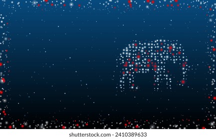 On the right is the elephant symbol filled with white dots. Pointillism style. Abstract futuristic frame of dots and circles. Some dots is red. Vector illustration on blue background with stars