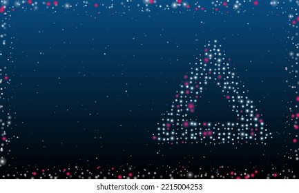 A la derecha está el símbolo de parada de emergencia con puntos blancos. Estilo de puntillismo. Resumen marco futurista de puntos y círculos. Algunos puntos son rosas. Ilustración vectorial sobre fondo azul con estrellas