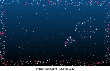 On the right is the exploding party popper symbol filled with white dots. Abstract futuristic frame of dots and circles. Some dots is pink. Vector illustration on blue background with stars