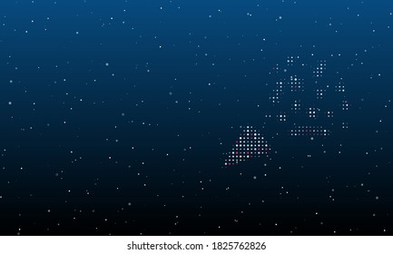 On the right is the exploding party popper symbol filled with white dots. Background pattern from dots and circles of different shades. Vector illustration on blue background with stars