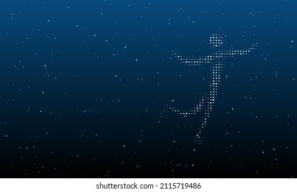 On the right is the figure skating symbol filled with white dots. Background pattern from dots and circles of different shades. Vector illustration on blue background with stars