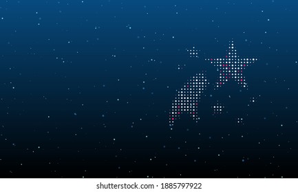 On the right is the fireworks symbol filled with white dots. Background pattern from dots and circles of different shades. Vector illustration on blue background with stars