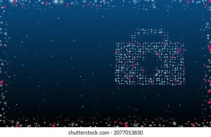 On the right is the first aid symbol filled with white dots. Pointillism style. Abstract futuristic frame of dots and circles. Some dots is pink. Vector illustration on blue background with stars