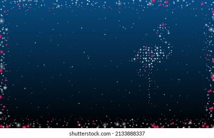 On the right is the flamingos symbol filled with white dots. Pointillism style. Abstract futuristic frame of dots and circles. Some dots is pink. Vector illustration on blue background with stars