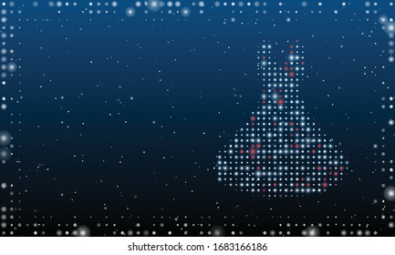 On the right is the flared dress symbol filled and white dots  Abstract futuristic frame white dots   circles  Some dots is red  Vector illustration blue background and stars