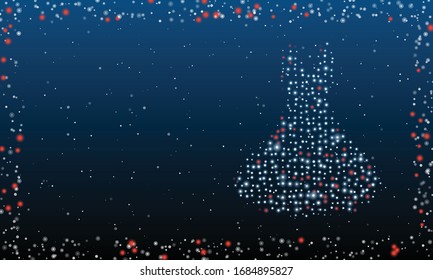On the right is the flared dress symbol filled and white dots  Abstract futuristic frame white dots   circles  Some dots is red  Vector illustration blue background and stars