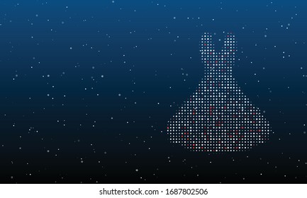 On the right is the flared dress symbol filled and white dots  Background pattern from white dots   circles different shades  Some dots is red  Vector illustration blue background and stars
